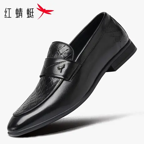 红蜻蜓男鞋新款尖头一脚蹬男士休闲皮鞋男商务正装乐福鞋真皮羊皮商品大图