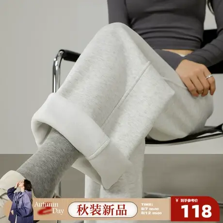8.7/0点 上新唐狮25秋冬新款灰色美式卫裤女休闲加绒显瘦宽松收口商品大图
