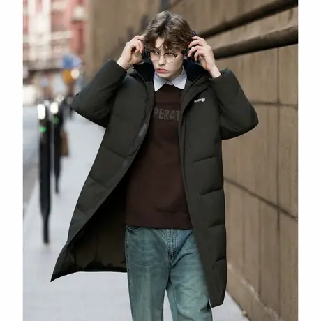 唐狮冬季男连帽中长款羽绒服保暖连帽百搭时尚灰色羽绒外套TMTA商品大图