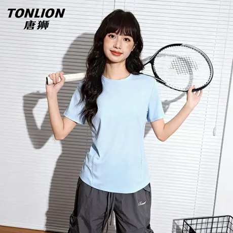 唐狮官方速干短袖t恤女2026新款夏户外运动衫半袖拼接修身上衣VC图片