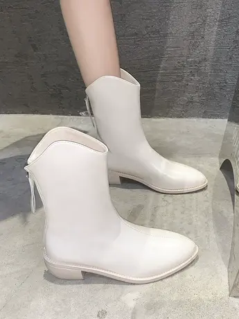 切尔西靴粗跟短靴女2023新款春秋单靴后拉链中跟马丁靴英伦瘦瘦靴商品大图