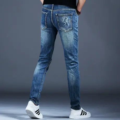 秋款季弹力印花轻奢潮牌牛仔裤男款弹力修身小脚2023新款裤子男士商品大图