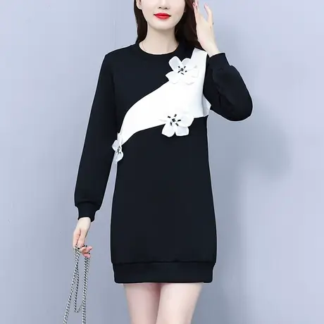 大码女装打底衫2023秋冬新款设计感胖mm洋气减龄显瘦宽松版卫衣裙商品大图