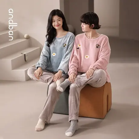 安之伴法兰绒睡衣女秋冬季可爱加厚保暖家居服卡通圆领套装可外穿商品大图