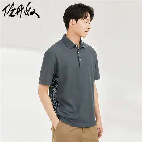 佐丹奴Polo男装拼接民族风腰果花印花针织珠地布宽松短袖polo商品大图