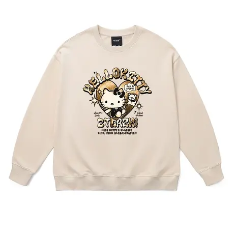 美式做旧HelloKitty凯蒂猫圆领卫衣男女卡通原创印花纯棉重磅外套图片