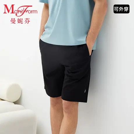 曼妮芬男士可外穿休闲舒适短裤夏季薄款柔软纯棉家居裤顺滑裤子商品大图