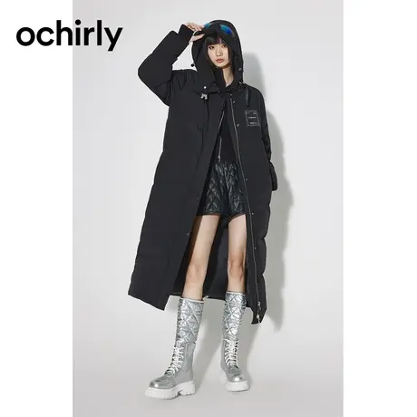 【七七酱专享】欧时力 装饰护目镜长款羽绒服新款冬保暖外套别致商品大图