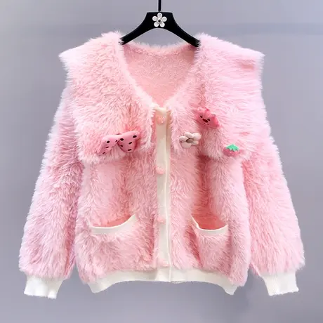 日系甜美海军领毛衣外套女秋冬2023新款宽松软糯高级感针织开衫商品大图