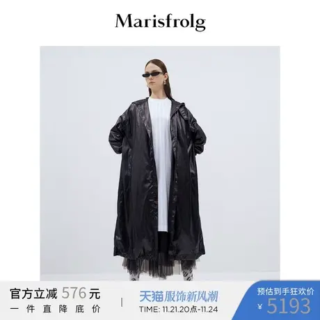 【时尚潮流系列】玛丝菲尔2022秋季黑色光泽感时尚风衣外套图片