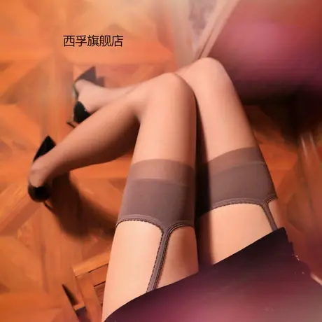 蕾丝吊带一体袜开档丝滑免脱性感超薄防勾丝丝袜镂空黑色脚尖透明商品大图