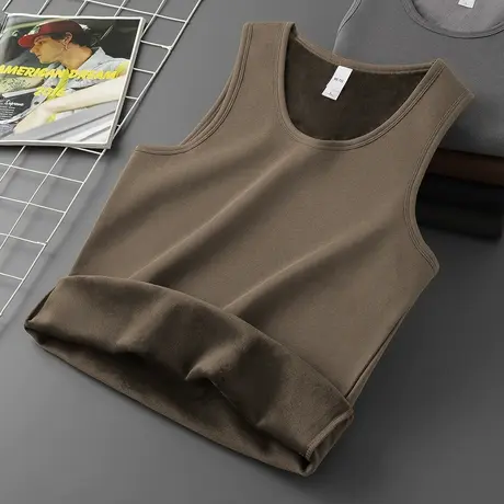 男士背心冬季内穿健身运动坎肩加绒加厚无袖t恤保暖健身打底马甲图片