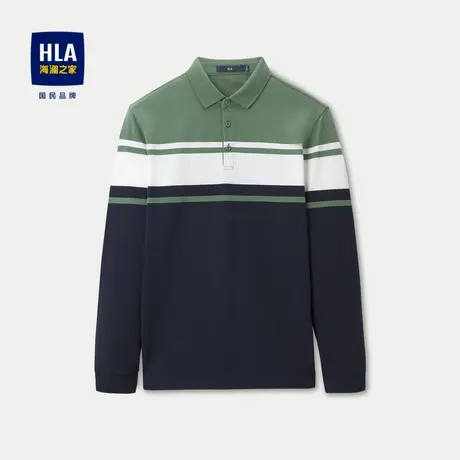 HLA/海澜之家休闲长袖POLO衫23秋季新翻领撞色条纹微弹商务上衣男图片