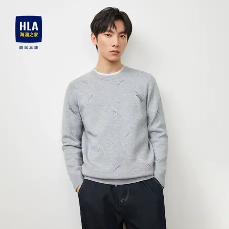 HLA/海澜之家圆领套头长袖针织衫23秋新款商务休闲弹力提花上衣男商品大图