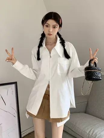 法式大码白色长袖衬衫女春装设计感小众宽松显瘦胖mm上衣200斤潮图片