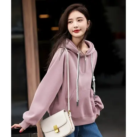 时尚休闲上衣2023年冬季新款女百搭气质宽松显龄韩版连帽套头卫衣图片