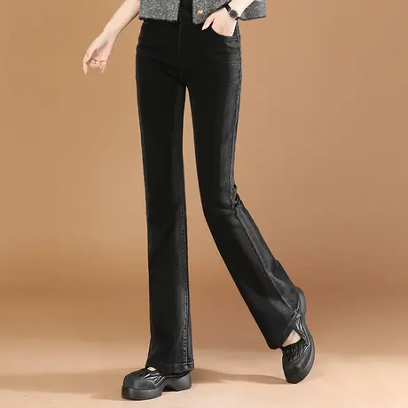 韩潮袭人设计感渐变色微喇叭牛仔裤女2023冬季新款百搭加厚休闲裤图片