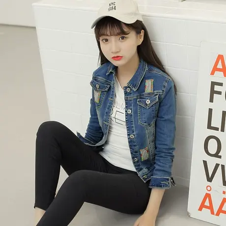 牛仔外套女短款修身韩版潮百搭学生长袖春秋牛仔服上衣弹力2037图片
