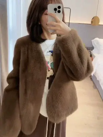 欧货高级感时尚轻奢气质毛毛外套女秋冬美拉德软糯加厚羊羔毛上衣商品大图