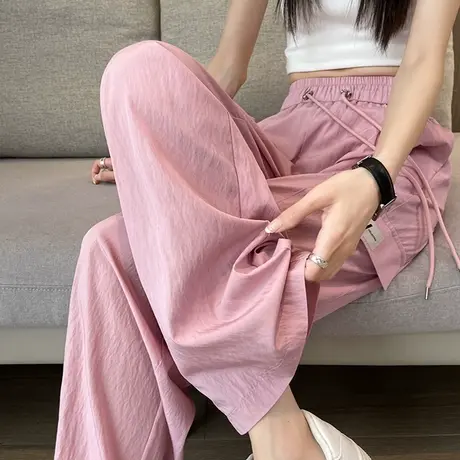 冰丝工装裤女夏季薄款2024年新款高腰宽松休闲直筒美式速干运动裤图片