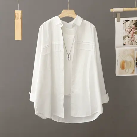 白色衬衫女纯棉2023秋季新款高级感法式小衫春秋上衣韩版宽松衬衣商品大图