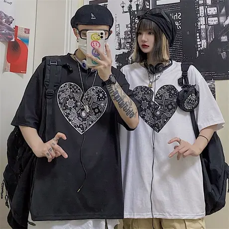 情侣装夏装短袖t恤女2021新款宽松韩版设计感小众港风上衣服ins潮商品大图