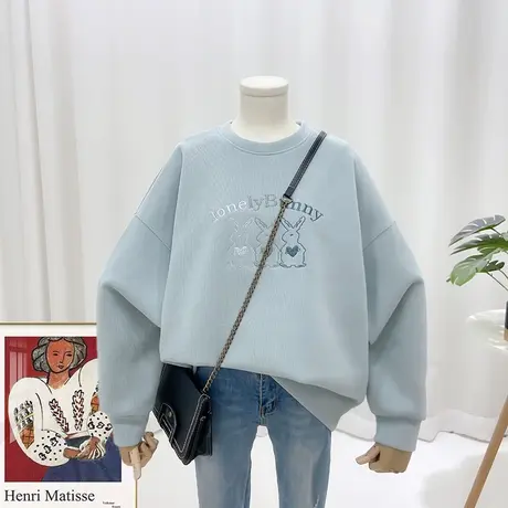 2023年春季新款卫衣刺绣字母兔子圆领套头宽松ins大码女装2389 潮商品大图