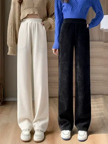 雪尼尔阔腿裤女2023年新款春秋高腰小个子垂感冬灯芯绒直筒休闲裤图片