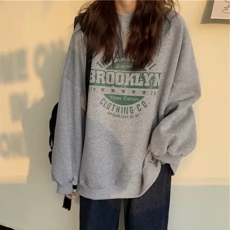 古着vintage卫衣女春秋薄款无帽韩版潮学生宽松oversize上衣外套商品大图