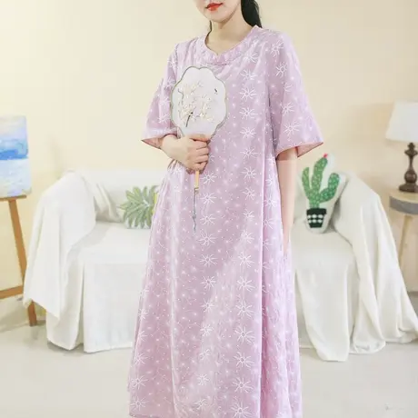 胖妹妹2025夏新品复古中式风旗袍连衣裙宽松显瘦短袖旗袍裙商品大图