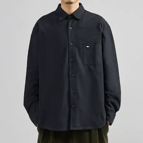 奕飏男装2022秋季翻领男士衬衫牛津纺刺绣长袖美式复古休闲外套男图片