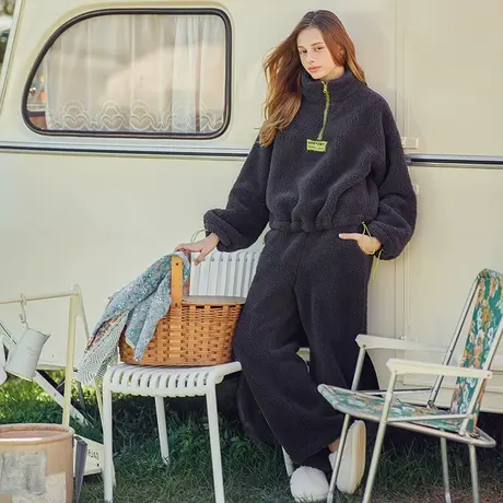 Bananagirl珊瑚绒睡衣冬季女加厚加绒卫衣秋冬可外穿家居服长袖套商品大图