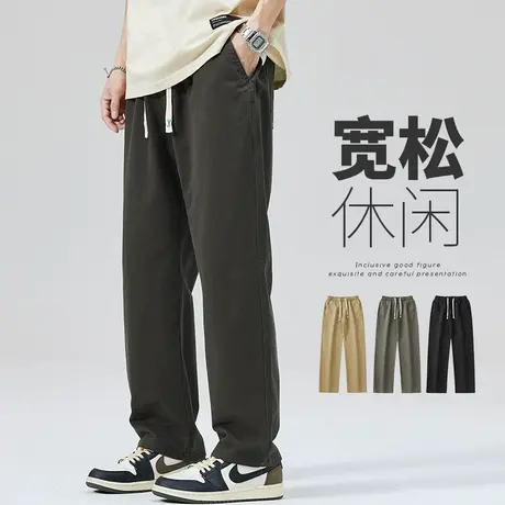 纯棉军绿色工装休闲裤男士夏季薄款大喇叭阔腿男裤子男生全棉夏裤商品大图