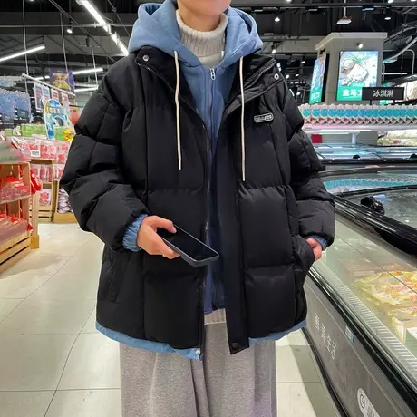 假两件棉服男士外套秋冬季2023新款加绒加厚棉衣男生羽绒棉袄冬装商品大图