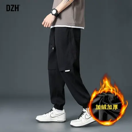 男士黑色加绒裤男冬季加厚保暖灯芯绒男裤2024新款休闲裤男款束脚商品大图