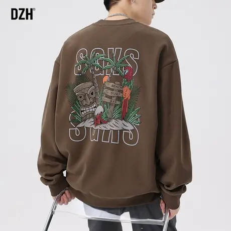 男士印花圆领卫衣男潮牌长袖上衣美式高街宽松外套男生秋季打底衫图片