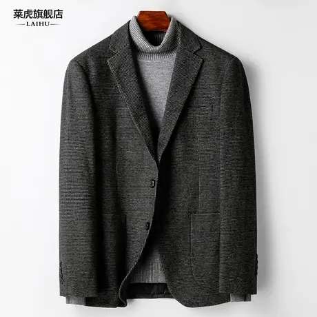 新款时尚韩版修身休闲西装男士外套单件潮流秋冬季格子小西服上衣商品大图