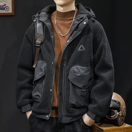羊羔绒棉衣外套男冬季加厚2023新款男士休闲工装上衣秋冬款保暖潮商品大图