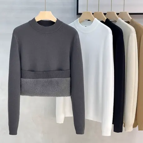 一体绒半高领毛衣男士冬季加绒加厚针织衫中领内搭保暖打底衫线衣图片