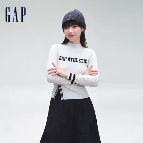 Gap女装2024春季新款提花logo半高领小开叉超模针织衫上衣405056图片