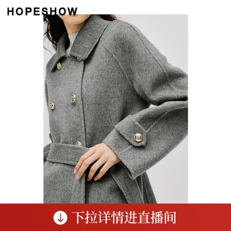 【直播专享】冬季插肩双排扣翻领双面呢大衣90123370808红袖商品大图