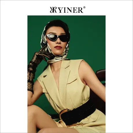 YINER音儿女装2022夏季时尚收腰褶皱西装领马甲商品大图