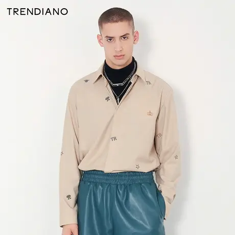 TRENDIANO潮牌官方秋冬男装衬衣简约时尚潮流刺绣长袖衬衫男士图片