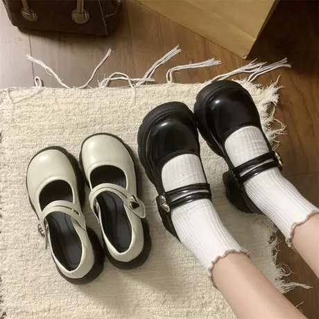 法式粗跟玛丽珍小皮鞋女2024年春秋季新款复古英伦风浅口单鞋商品大图