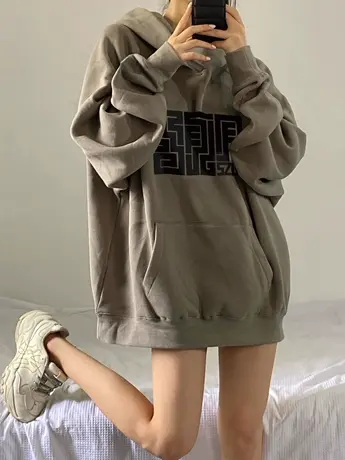 vintage连帽卫衣女秋冬季潮牌小众高街美式复古宽松oversize外套图片