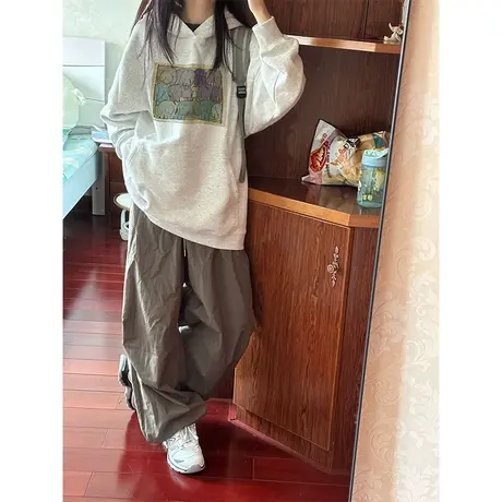 高级感美式复古连帽卫衣女春秋薄款韩版宽松慵懒风上衣外套小个子图片