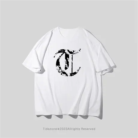 Ohlyah哥特字母白色短袖T恤男春季纯棉潮牌国潮情侣美式黑色上衣图片