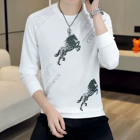 圆领卫衣男秋冬季新款加绒加厚休闲百搭长袖T恤个性潮牌男装上衣商品大图