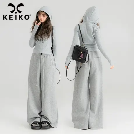 KEIKO 漫画风灰色薄款连帽卫衣女2024春夏美式复古运动休闲短外套商品大图