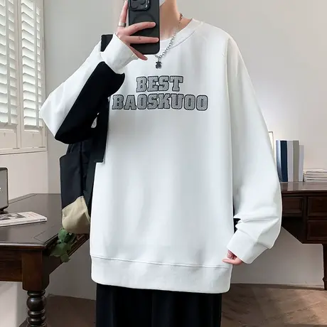 长袖t恤男春秋新款字母印花圆领卫衣男生穿搭衣服潮流百搭打底衫商品大图